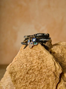 Tropiscape 3件套恶魔之眼造型玻璃珠吊坠和黑色串珠手链套装 圣诞礼物 - 彩色 - 查看 2