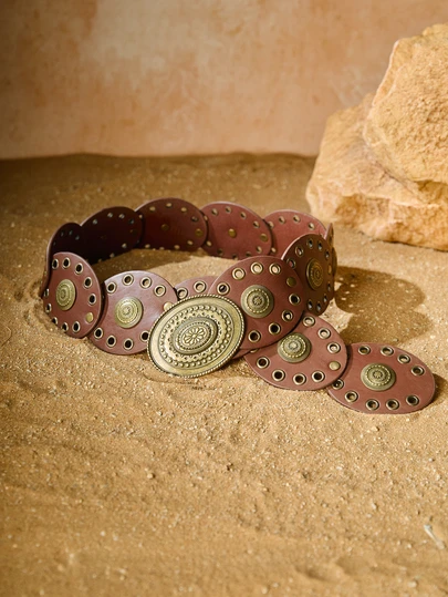 Tropiscape 1条女士PU材质圆扣眼袋腰带，时尚波西米亚风，适合夏季日常穿着、秋季上学、秋季穿搭、田园风礼物、夏季服装