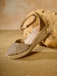 Tropiscape Sandale damă cu toc înalt, pantofi cu platformă și barete țesute, cu vârf închis, tip espadrilă, cadouri de iarnă Cottagecore, ținută de vară - Șampanie - Vizualizare 3