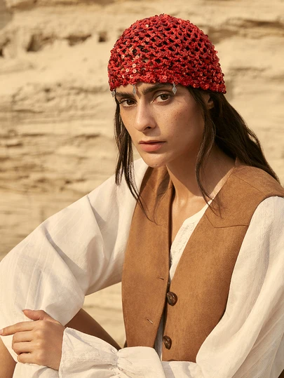 Tropiscape 1 pieza Gorro sin ala hecho a mano con crochet y cuentas de mujer, diadema tejida delgada exótica y vintage para primavera/verano, regalo de Navidad