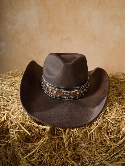 Tropiscape 1pc Women's Quality PU Leather Band Decorated High-End Cowboy Hat, Fashionable New Western-Style, Unisex Jazz Hat, Suitable For Daily Wear, Western Themed Events, Parties, Festivals, Music Festivals Winter Gifts