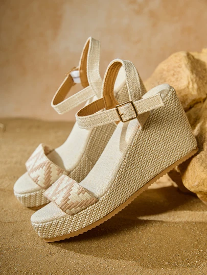 Tropiscape French Style Platform Sandals For Women, Summer Outdoor Strap High Heel Chunky Sole Open Toe Roman Shoes Winter Gifts