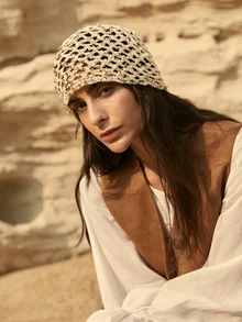 Tropiscape 1顶女士时尚轻便长款针织帽，镂空亮片装饰，手工编织，适合春、夏、秋季日常户外佩戴，圣诞节冬季圣诞礼物 - 亮片款 - 查看 1