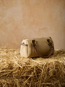 Tropiscape Premium stilvolle Handtasche für Frauen, neue vielseitige runde Reißverschluss Schulter Messenger Tasche, Wildleder PU Leder Boston Tasche Wintergeschenke Cottagecore, Sommeroutfit - Khaki - Übersicht 5