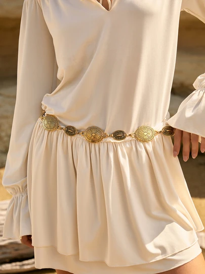 Tropiscape 1 pieza Cadena de cintura vintage con estilo bohemio y occidental, con diseño tallado de flores y patrones geométricos, casual y de moda, color dorado, para verano bohemio, escuela, otoño, invierno, Navidad, regalo de Navidad