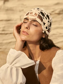 Tropiscape 1顶女士手工钩编轻盈镂空仿珍珠装饰帽，适合春、夏、秋季日常及户外佩戴，亦可作为圣诞节或冬季圣诞礼物。 - A - 查看 3