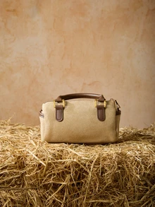 Tropiscape Premium stilvolle Handtasche für Frauen, neue vielseitige runde Reißverschluss Schulter Messenger Tasche, Wildleder PU Leder Boston Tasche Wintergeschenke Cottagecore, Sommeroutfit - Khaki - Übersicht 3