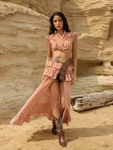 Tropiscape 波西米亚风单件装女士咖啡色西部风格镂空金属孔眼PU腰带，适合夏季、学校、秋季、圣诞节等各种场合，是圣诞节和冬季的理想礼物。 - 咖啡 - 查看 5