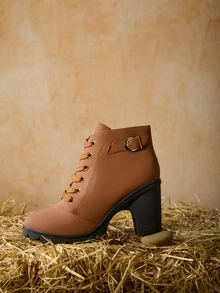 Tropiscape 优雅女士时尚靴，饰有水钻，正面系带，侧拉链，粗跟，圣诞节冬季圣诞礼物