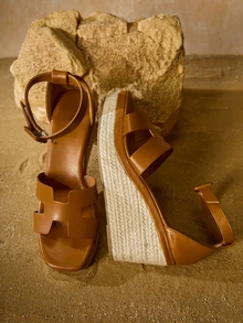 Tropiscape Women Fashionable Woven Strappy Thick Platform High Heel Sandals With Rope, Simple & Stylish, For Party And Gathering In Spring/Summer Winter Gifts - Brown - View 3