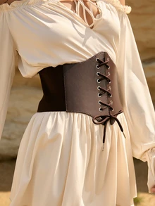 Tropiscape Wide Elastic Waist Band Tie-Up Waist Cincher Dress Brown Belt Accessory, Corset Versatile For Women's Dresses, Costume Waist Sash Accessories For Ladies For Dress Western Cowboy Cowgirl Country Wear Vintage Brown Belt Women Corset Belt For Dress, Waist Trainer Waist-Shaping For Waist Slimming And Tummy Control Winter Gifts - Multicolor - View 4