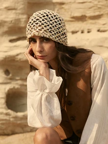 Tropiscape 1顶女士时尚轻便长款针织帽，镂空亮片装饰，手工编织，适合春、夏、秋季日常户外佩戴，圣诞节冬季圣诞礼物 - 亮片款 - 查看 4