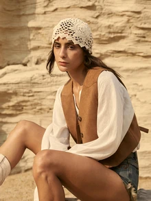 Tropiscape 1件装 女士春夏手工钩编网眼镂空花卉复古优雅透气薄款针织帽，手工针织发带帽，时尚圣诞冬季圣诞礼物 - 針織帽 - 查看 4