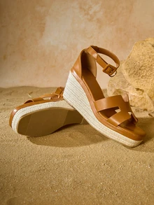 Tropiscape Women Fashionable Woven Strappy Thick Platform High Heel Sandals With Rope, Simple & Stylish, For Party And Gathering In Spring/Summer Winter Gifts - Brown - View 4