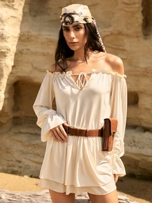 Tropiscape 3件套文艺复兴时期皮革配饰套装，包括中世纪维京腰带、PU皮革包、腰包、皮裙、骑士盔甲靴、文艺复兴时期翅膀、服装、角色扮演道具、圣诞节、冬季圣诞礼物 - 棕色 - 查看 3