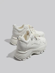 DareSee 女士坡跟厚底运动鞋，字母印花鞋带，冬季礼物，音乐节必备 - 米色 - 查看 4