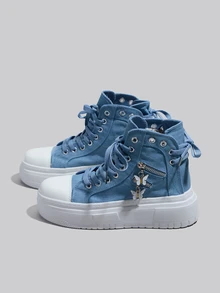 DareSee Giày nữ đế dày, cao gót, thoáng khí, thoải mái, kiểu dáng thời trang, đa năng và nhẹ, thích hợp cho thể thao và sinh hoạt hàng ngày, quà tặng mùa đông, lễ hội âm nhạc. - Màu xanh lam - Xem 3