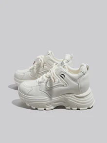 DareSee 女士坡跟厚底运动鞋，字母印花鞋带，冬季礼物，音乐节必备 - 米色 - 查看 2