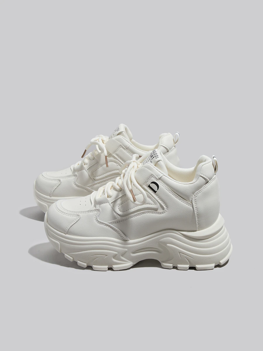 DareSee 女士坡跟厚底运动鞋，字母印花鞋带，冬季礼物，音乐节必备