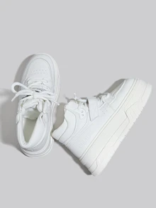 DareSee 女士厚底运动鞋，防滑舒适时尚休闲高帮鞋，魔术贴搭扣，冬季礼物，音乐节必备 - 白色 - 查看 4