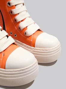 DareSee Orange Mid Boots For Woman, Lace Up Casual Sports Boots, Flat Platform Combat Rock Boots, Fashion Ladies Sneakers Walking Shoes Winter Gifts - Orange - View 6