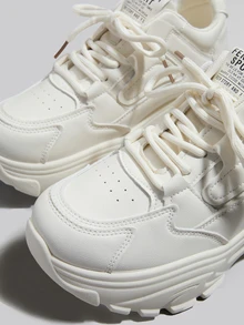 DareSee 女士坡跟厚底运动鞋，字母印花鞋带，冬季礼物，音乐节必备 - 米色 - 查看 6