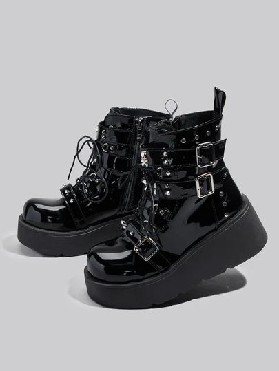 DareSee 转校生系列骷髅派对厚底朋克风厚底靴女式时尚亚文化短踝靴圣诞节冬季圣诞礼物