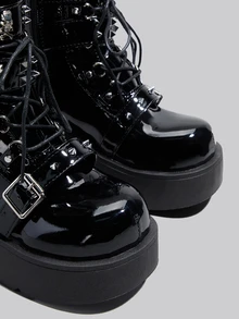 DareSee 转校生系列骷髅派对厚底朋克风厚底靴女式时尚亚文化短踝靴圣诞节冬季圣诞礼物 - 黑色 - 查看 5