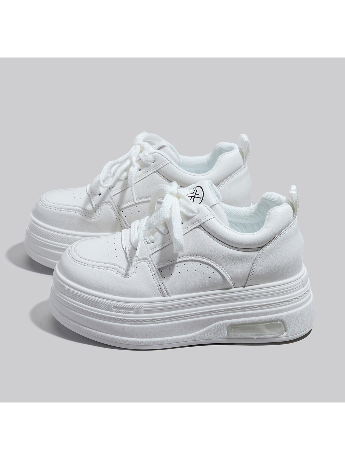 Par de cómodas nuevas zapatillas de cuña con suela gruesa para mujer, zapatillas deportivas blancas de punta redonda con cordones y suela gruesa, za
