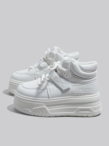 DareSee 女士厚底运动鞋，防滑舒适时尚休闲高帮鞋，魔术贴搭扣，冬季礼物，音乐节必备 - 白色 - 查看 3