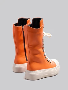 DareSee Orange Mid Boots For Woman, Lace Up Casual Sports Boots, Flat Platform Combat Rock Boots, Fashion Ladies Sneakers Walking Shoes Winter Gifts - Orange - View 5