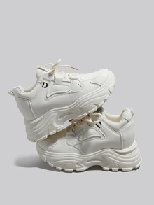 DareSee 女士坡跟厚底运动鞋，字母印花鞋带，冬季礼物，音乐节必备 - 米色 - 查看 3