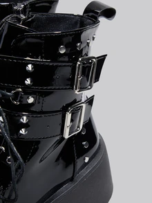 DareSee 转校生系列骷髅派对厚底朋克风厚底靴女式时尚亚文化短踝靴圣诞节冬季圣诞礼物 - 黑色 - 查看 6