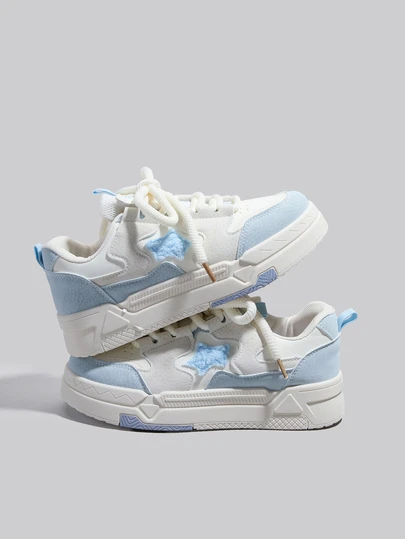 DareSee 新款女学生系带时尚休闲舒适甜美可爱星星印花软底运动鞋（尺码偏小）冬季礼物音乐节