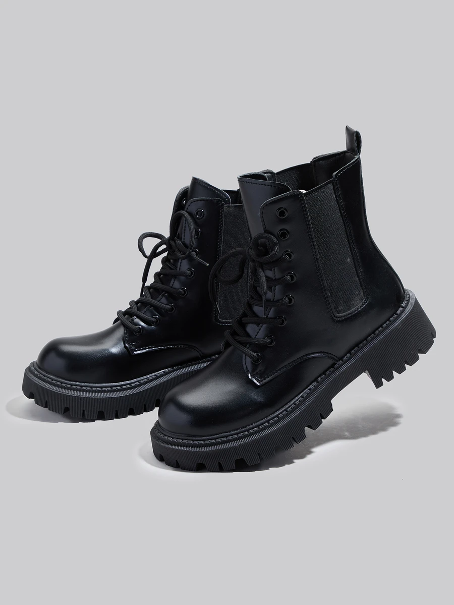 DareSee 女士时尚新款黑色踝靴，弹力系带圆头套脚靴，舒适真皮短靴，冬季礼物，音乐节佳选