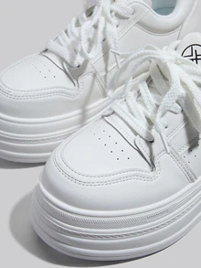 DareSee 1双女士舒适新款厚底坡跟运动鞋，圆头系带白色厚底运动鞋，轻便防滑黑色休闲鞋，圣诞节冬季圣诞礼物 - 白色 - 查看 6