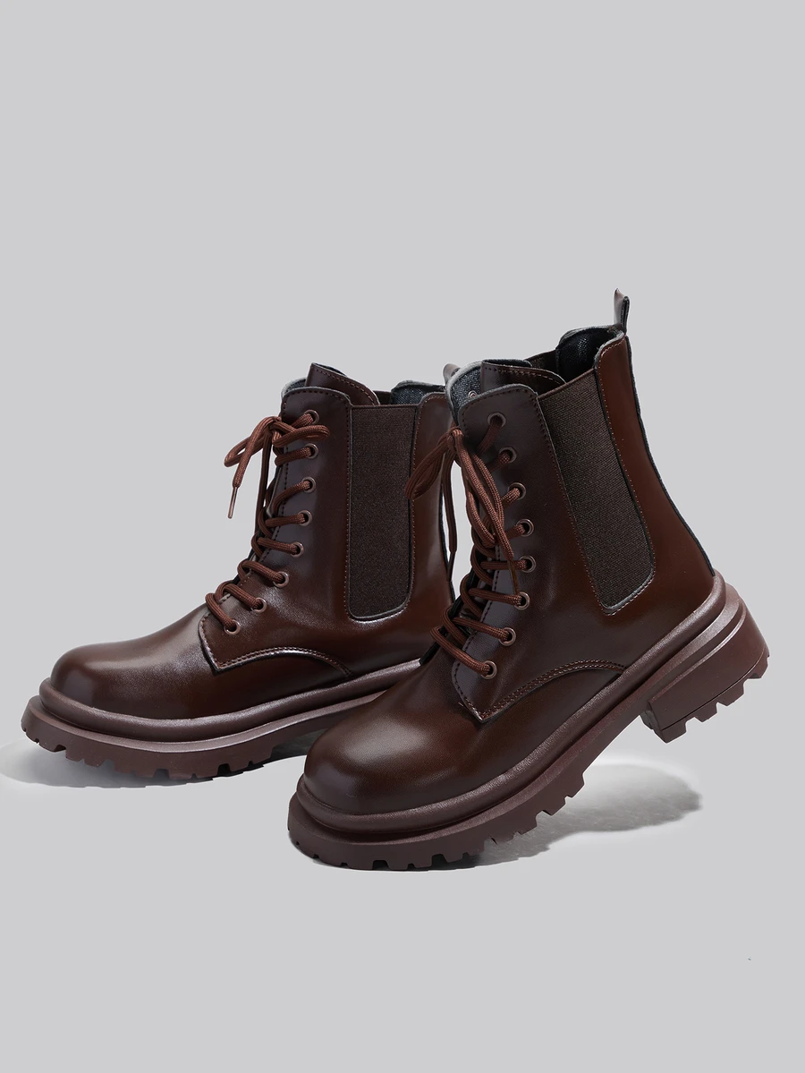 DareSee 切尔西靴，正面系带，圣诞节冬季圣诞礼物 - 巧克力棕 - 查看 1