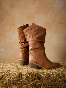 Tropiscape 优雅棕色女靴，简约套脚宽松靴，圣诞节冬季圣诞礼物 - 棕色 - 查看 4