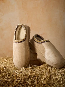 Tropiscape 宽版女靴，保暖套脚休闲户外时尚百搭冬季鞋款，万圣节适用 - 卡其色 - 查看 3