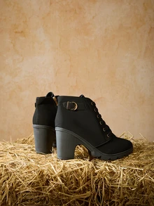 Tropiscape Elegant Women's Rhinestone Decor Fashion Lace-Up Zipper Side Chunky Heel Boots,Style With Tops Winter Gifts - Black - View 4