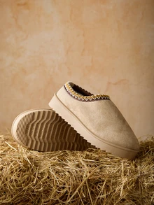 Tropiscape 宽版女靴，保暖套脚休闲户外时尚百搭冬季鞋款，万圣节适用 - 卡其色 - 查看 5