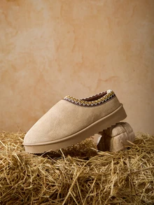 Tropiscape 宽版女靴，保暖套脚休闲户外时尚百搭冬季鞋款，万圣节适用 - 卡其色 - 查看 4