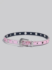 DareSee Party 1pc Women's Rhinestone & Perforated Glitter Y2k Style Waist Belt Summer, School Fall, Autumn, Winter Gifts - Hot Pink - View 2