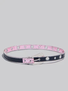 DareSee Party 1pc Women's Rhinestone & Perforated Glitter Y2k Style Waist Belt Summer, School Fall, Autumn, Winter Gifts - Hot Pink - View 3