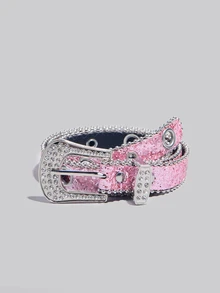 DareSee Party 1pc Women's Rhinestone & Perforated Glitter Y2k Style Waist Belt Summer, School Fall, Autumn, Winter Gifts - Hot Pink - View 1
