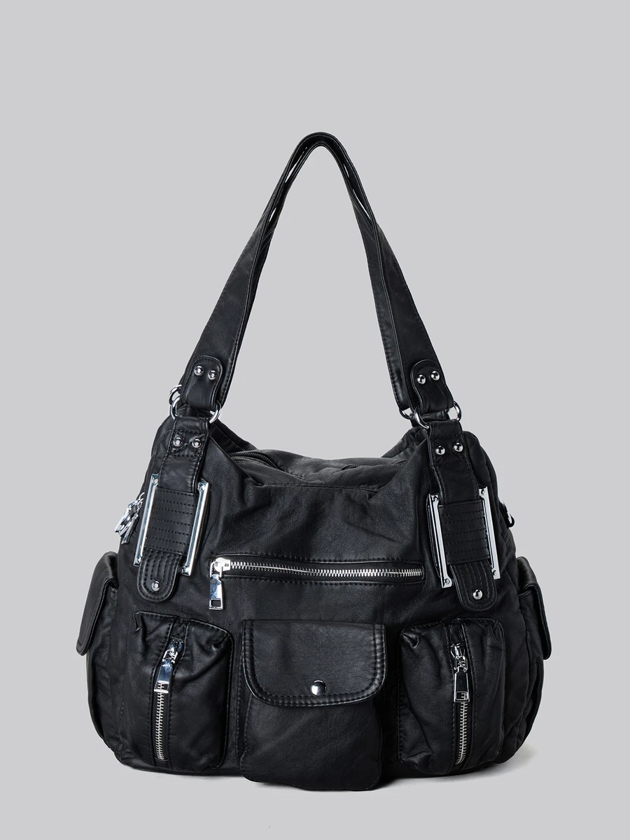 DareSee 宽敞女士复古仿皮手提包 - 时尚Y2K风格多口袋斜挎包，配有可拆卸肩带、拉链封口、纯色设计，适合日常使用的时尚单肩包，波西米亚风格女士包，2000年代时尚风格女士包，冬季礼物，音乐节必备