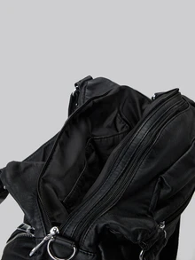 DareSee 宽敞女士复古仿皮手提包 - 时尚Y2K风格多口袋斜挎包，配有可拆卸肩带、拉链封口、纯色设计，适合日常使用的时尚单肩包，波西米亚风格女士包，2000年代时尚风格女士包，冬季礼物，音乐节必备 - 黑色 - 查看 7