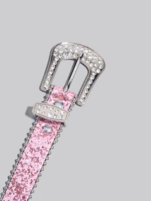 DareSee Party 1pc Women's Rhinestone & Perforated Glitter Y2k Style Waist Belt Summer, School Fall, Autumn, Winter Gifts - Hot Pink - View 4