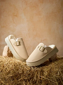 Tropiscape 秋冬季增高半斜纹外套休闲时尚百搭毛绒厚底女鞋圣诞礼物 - 卡其色 - 查看 1