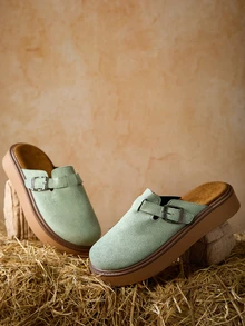 Tropiscape Dép xỏ ngón đế dày mũi tròn mùa xuân mới cho nữ, đế mềm chống thấm nước thời trang thường ngày đa năng quà tặng Giáng sinh mùa đông Giáng sinh - màu xanh lá - Xem 1